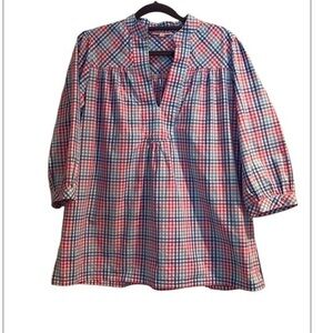 Kayce Hughes Popover Pink Blue White Checkered Top Size 8
